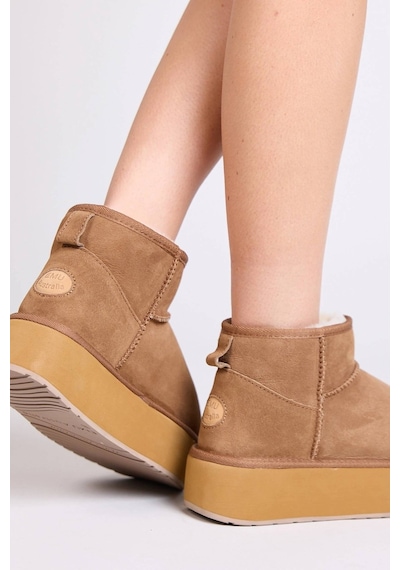 Emu Australia Leather Stinger Micro Flatform Water Resistant Koyun Derisi Koyun Kürkü Bot Camel