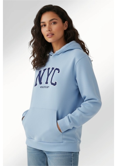 Uyguntarz Unisex Nyc Tasarım Baskılı Kapüşonlu Sweatshirt Bebe Mavisi