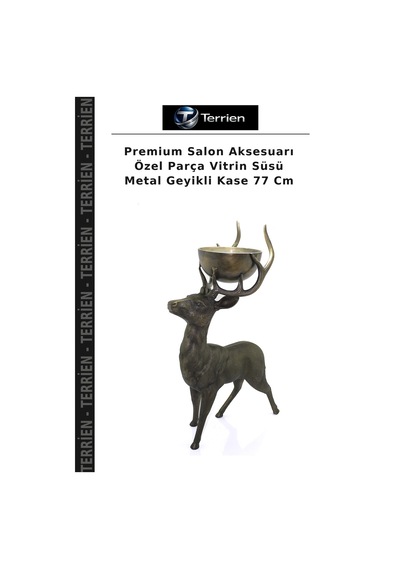Premium Salon Aksesuarı Özel Parça Vitrin Süsü Metal Geyikli Kase 77 Cm