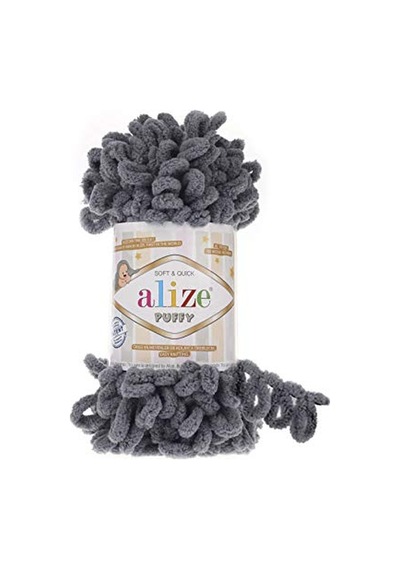 Alize Puffy El Örgü İpi, Parmak Örgü İpi 5 Adet Koyu Gri 87