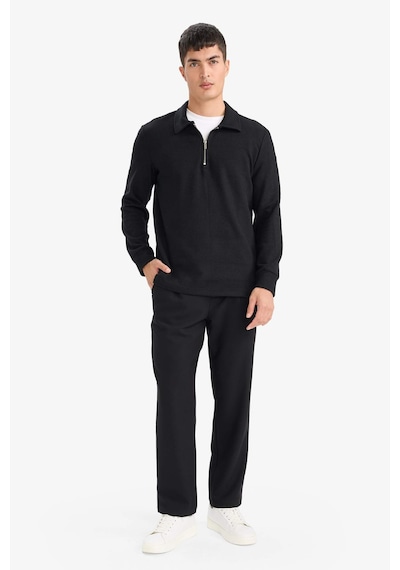 Defacto Regular Fit Polo Yaka Yarım Fermuarlı Sweatshirt F2802ax25aubk81 Siyah-bk81