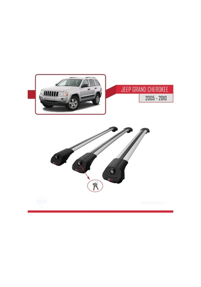 Jeep Grand Cherokee 2005-2010 Arası İle Uyumlu Ace-1 Ara Atkı Tavan Barı Gri 3 Adet Bar