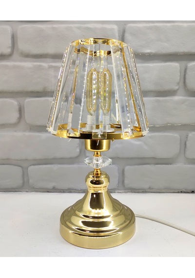 Modern Gold Mini Metal Ayak Kristal Taşlı Kristal Şapkalı Abajur Gold