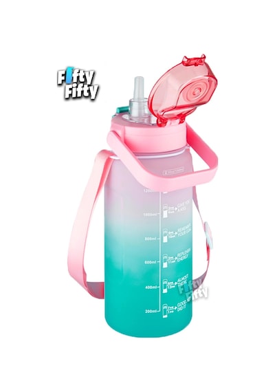 Vagonlife Tritan 1500ml Askılı-pipetli/pipetsiz Kullanım Çift Renk Softtouch Motivasyon Matarası Çıkartma Hediyeli 001