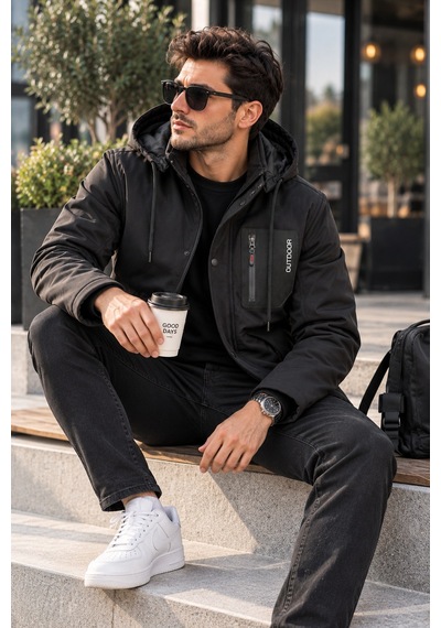 Luxic Core Luxıc Core Erkek Kürklü Kapüşonlu Softshell Kışlık Mont Siyah M