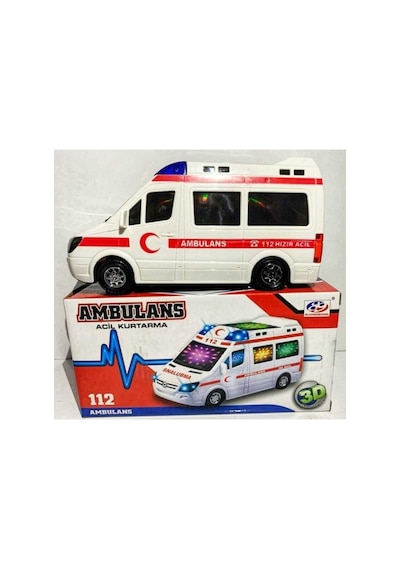 Pilli Ambulans Büyük Boy Sesli Işıklı Ambulans Beyaz