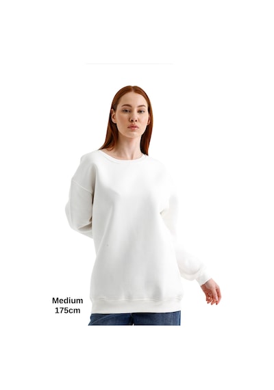 Pxm Oversize 3 Iplik Şardonlu Sweatshirt Düz Kadın Beyaz Kırık Beyaz Kırık Beyaz