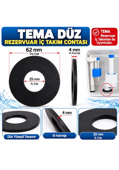 Tema Basmalı Rezarvuar İç Takım Contası Düz siyah
