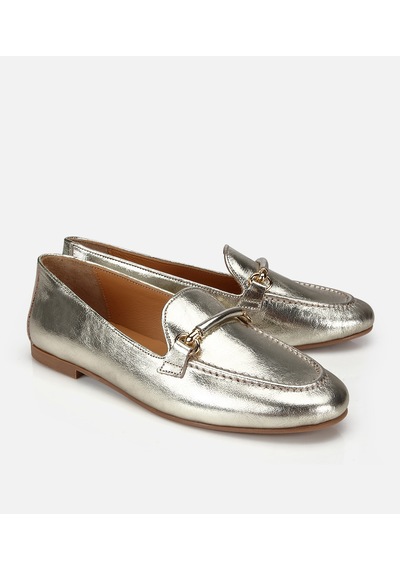 Hotiç Kadın Deri Gold Metalik Klasik Loafer -