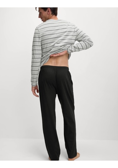 Marks & Spencer Saf Pamuk Çizgili Pijama Takımı T07000570 Gri