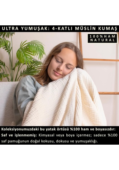 Lexroo Püskül Battal Boy Çift Kişilik Müslin Yatak Örtüsü Ve Pike, 4-katlı, Lüks Çok Renkli