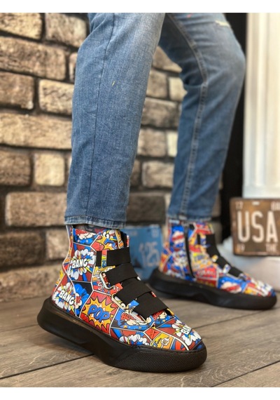 DMR Elegance Ba0142 Bantlı Erkek Yüksek Taban Popart Model Spor Bot Rekli