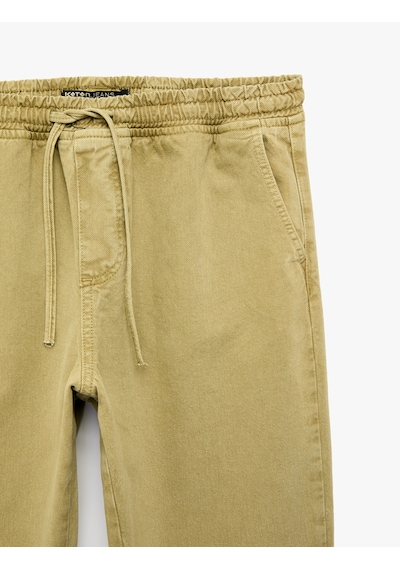 Koton Regular Fit Pamuklu Beli Bağcıklı Jean Pantolon Haki 7wam40161nd