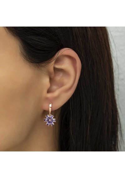 Gümüş Mor Çiçek Küpe 14 MM Gümüş