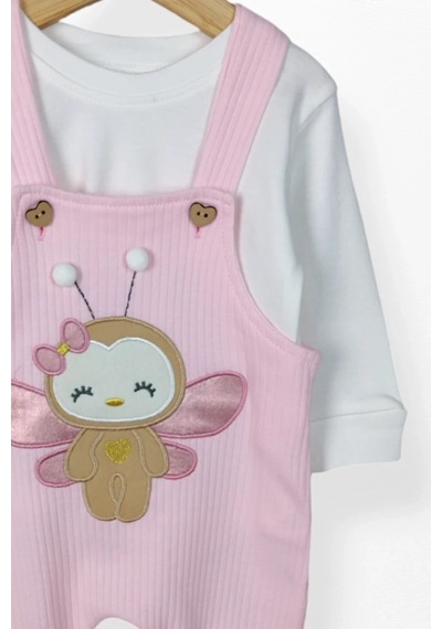 Kidskingdom Toz Pembe Renk Kız Bebek & Çocuk Pamuklu 2 Parça Tulum Toz Pembe