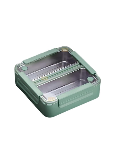 Bento 1100ml Lunchbox Tek Katlı 2 Bölmeli Paslanmaz Çelik Sefer Tası Yemek Kutusu Yeşil Bakır