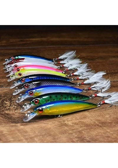 Valkyrie 10 Adet 9cm 7.2gr Tüylü Minnow Rapala Suni Spin Olta Balık Yemi