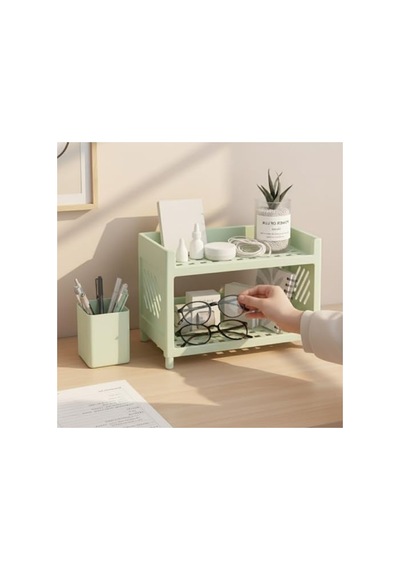 Açık Yeşil Plastik Çok Amaçlı 2 Katlı Organizer Raf, 25x18 Cm 0