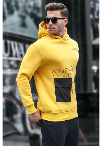 Madmext Sarı Baskılı Kapüşonlu Sweatshirt 6148-sarı Sarı