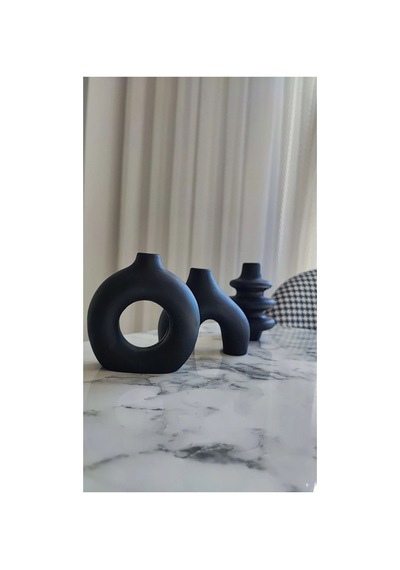 Iskandinav Tarzı Dekoratif Vazo Minimalist 3lü Beton Vazo Saksı Seti Siyah