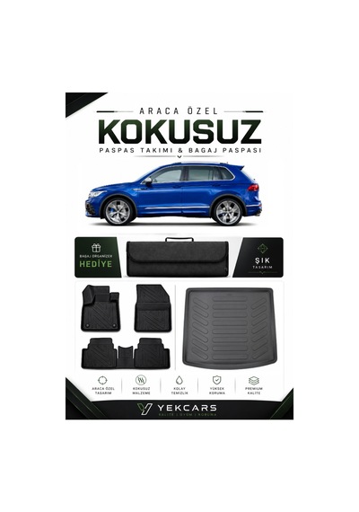 Volkswagen Tıguan 2020 Model Aracınıza Özel 4d Karbonlu Kauçuk Paspas Takımı Ve Üst Bagaj Havuzu