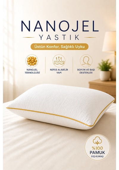 Gold Rengi Biyeli 1100 Gram 50x70 Cm 1 Adet, Lüks Otel Yastığı Beyaz