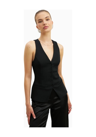 Because Of Alice Tailored V - Neck Hourglass Waistcoat V Yaka Kadın Yelek Siyah