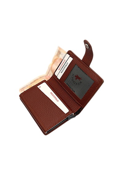 Westpolo Grimm Bozuk Para Ve Bol Kart Bölmeli Unisex Hakiki Deri Mekanizmalı Kartlık - Taba Taba