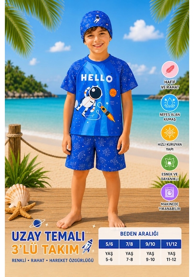 Rony Pony Kids Erkek Çocuk Uzay Baskılı 3 Lü Mayo Takımı Tişört, Şort Ve Bone Çok Renkli Rony Pony Kids Erkek Çocuk Uzay Baskılı 3 Lü Mayo Takımı Tişört, Şort Ve Bone Çok Renkli
