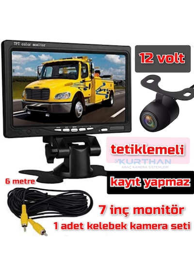 7'' Monitör + 1 Adet Kelebek Kamera Kayıt Yapmaz 12 Volt