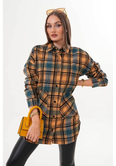 Polologin Butik Kadın Hardal Sarısı Kanguru Cepli Spor Kesim Gömlek Sarı