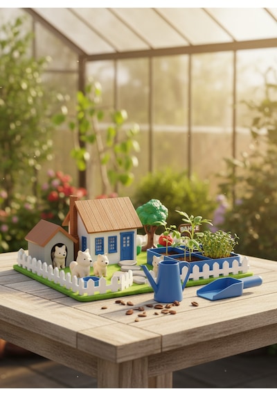 Kutpia Mini Bahçe Çocuk Oyun Ve Eğitim Seti 25x19cm - Sevimli Köpekler Mavi