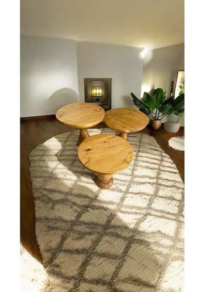 Simillo Wood Wooden Ahşap 3 Lü Set Vazo Model Mantar Yan Sehpa Modern Koyu Ceviz Kod:57940651220111 Koyu Ceviz