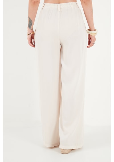 Lela Relaxed Fit Yüksek Bel Geniş Paça Pantolon Bayan Pantolon 668yp5515 Taş