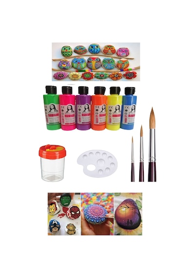 Taş Boyama Seti 6 Neon Renk Set 1 Paket
