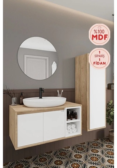 Gül Beyaz 100 Cm Banyo Dolabı+ayna+lavabo+boy Dolabı Beyaz