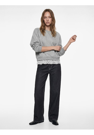 Koton Dantel Detaylı Bisiklet Yaka Uzun Kollu Oversize Sweatshirt Kar Melanj 6sal10333ık Gri Melanj Koton Dantel Detaylı Bisiklet Yaka Uzun Kollu Oversize Sweatshirt Kar Melanj 6sal10333ık Gri Melanj