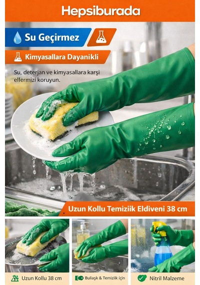 Ery Hegi Nitrosoll Uzun Kollu Bulaşık Ve Temizlik Eldiveni 38 Cm