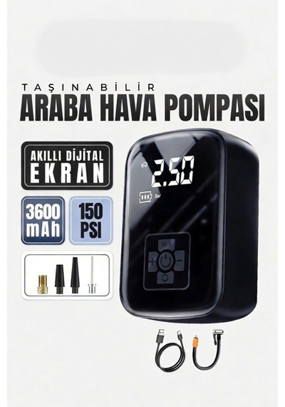 Dijital Basınç Göstergeli Şarjlı Taşınabilir Hava Kompresörü Lastik Şişirme Pompası 150psı