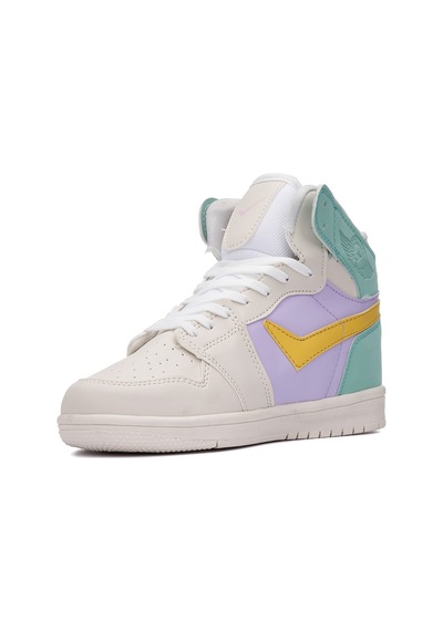 Günlük Unisex Sneaker Bağcıklı Hafif Yumuşak Kaymaz Taban Bilekli Basketbol Ayakkabı 8070 Yeşil- Lila- Sarı-21