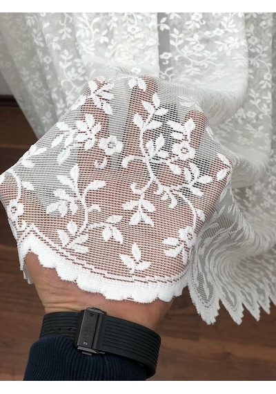 Perdealemi Özel Örme Dokulu Dantel Tül Perde , 100x260, Seyrek Pile, 1/2 Çok Renkli