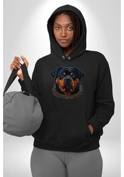 Rottweiler Koca Kafa Kadın Erkek Siyah Kapüşonlu Sweatshirt Hoodie Siyah