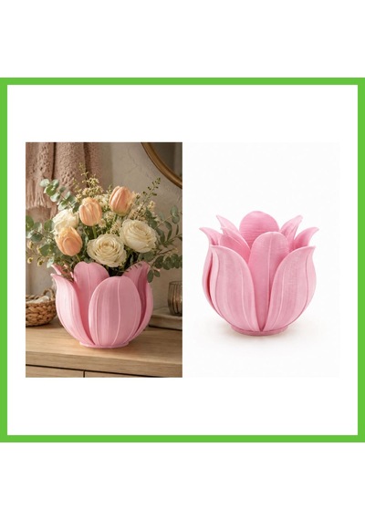 Bezos 3d Baskı Lotus Yapraklı Vazo - Dekoratif Çiçeklik-pembe Dmc