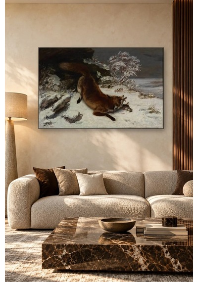Fida Gustave Courbet Karda Avını Yakalayan Tilki Canvas Tablo Çok Renkli