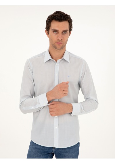 Cacharel Mavi Slim Fit Çizgili Yün Gömlek