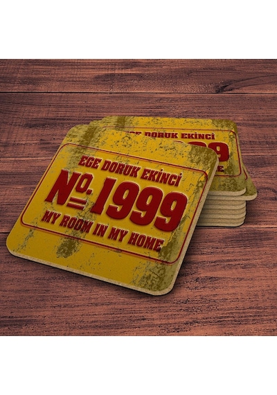 Kişiye Özel Retro Sokak Tabelası Tasarımlı Ahşap Bardak Altlığı Duvar Yazılı 2 4 Adet Çok Renkli
