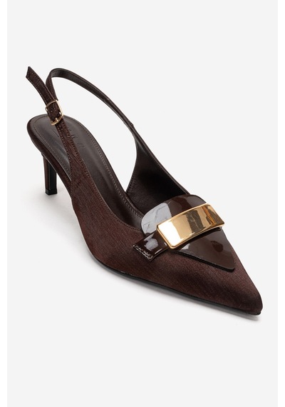 Luvishoes Sollenne Kahverengi Saten Tokalı Kadın Topuklu Ayakkabı