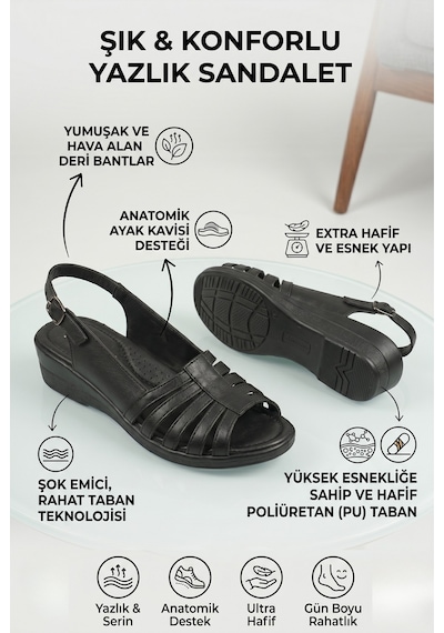 Papuç Sepeti 3785 Ortopedik Rahat Taban Günlük Kadın Sandalet Siyah