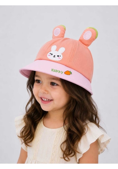 Kız Çocuk Tavşan Kulaklı Yavruağzı Şapka Yazlık Güneş Koruyucu Bucket Hat Yavruağzı
