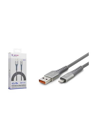Genax GNX122 3.4A Lightning To USB Hasır Kablo 1 M Gri